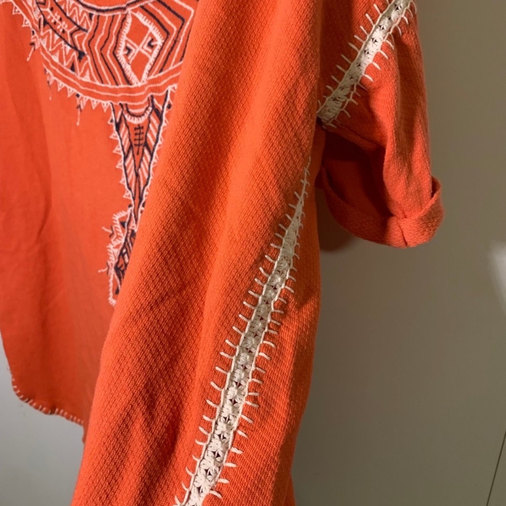 Free People Medium‎ Orange Avalon Boho Embroidered Short Sleeve - Picture 4 of 7